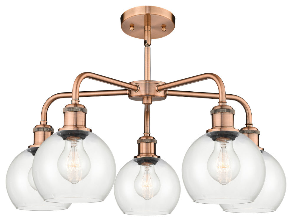 Athens 5-Light 24" Stem Chandelier, Antique Copper, Clear