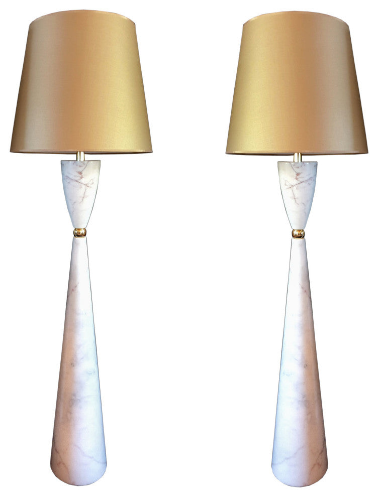 Pair of Large Marble and Brass Mid Century Floor Lamps