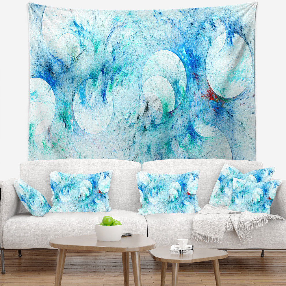 Blue White Fractal Glass Texture Abstract Wall Tapestry, 60"x50"