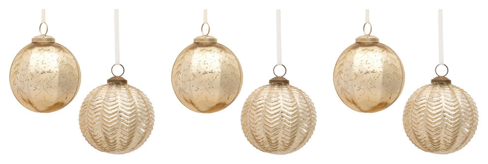 Ribbed Mercury Glass Ball Ornament, 6-Piece Set