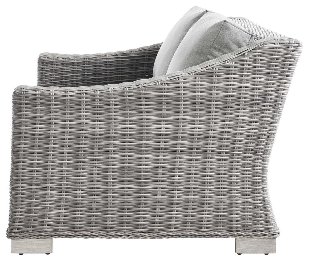 Lounge Loveseat Sofa, Rattan, Wicker, Gray, Modern, Outdoor Patio Bistro