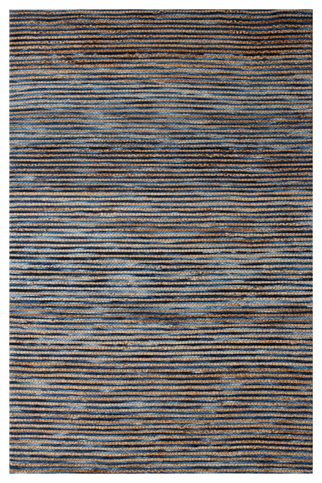 Crest Navy Rustic Striped Handmade Jute/Wool Blend Area Rug, 8' x 10'