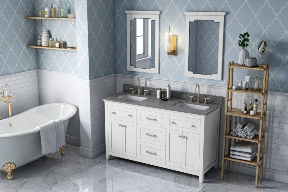 Chatham Traditional 60" White Double Sink Vanity, Boulder Cultured Marble Vanity