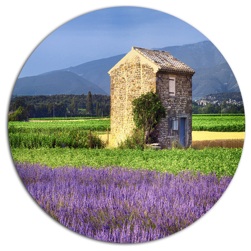 House In The Lavender Field, Landscape Disc Metal Wall Art, 36"