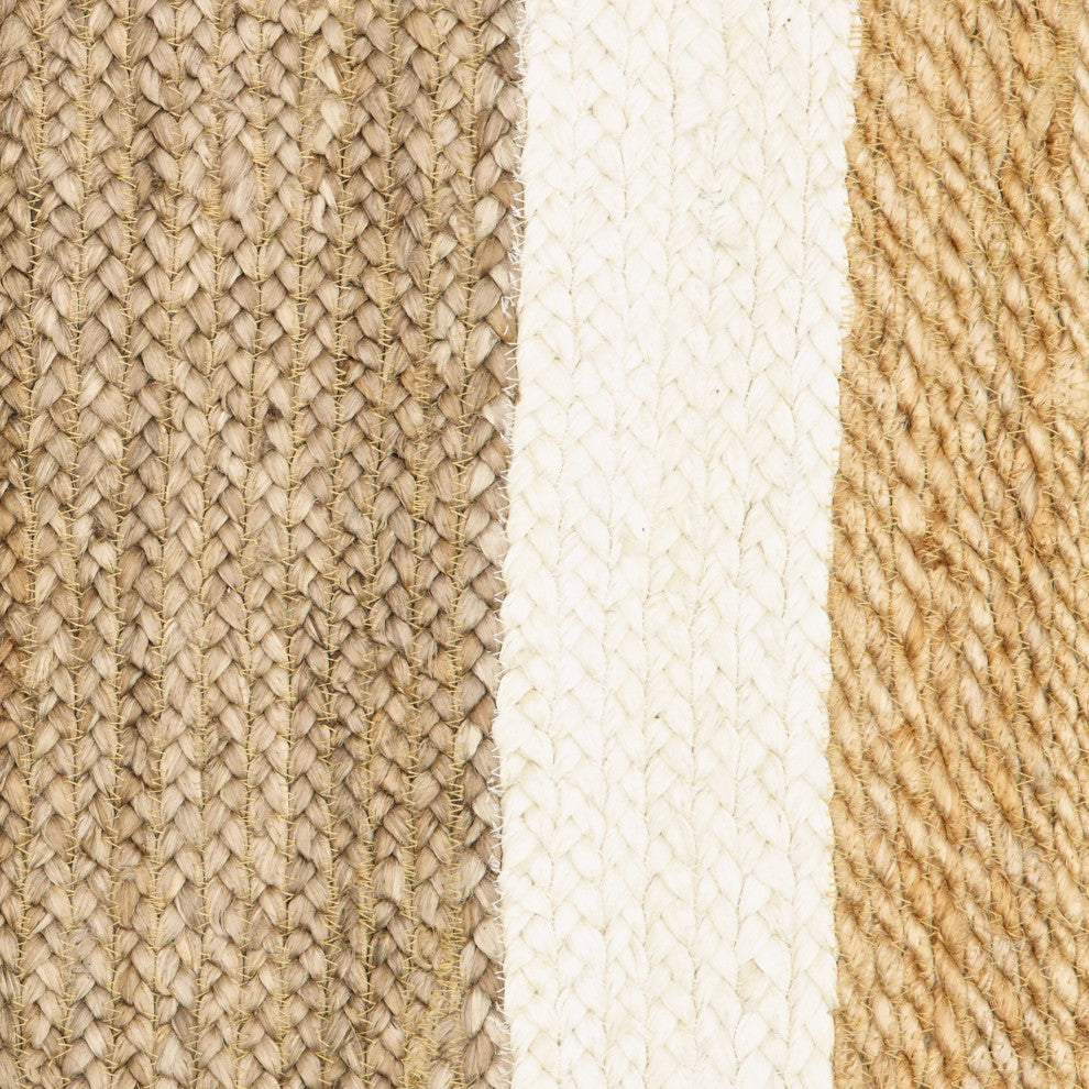 8" x 10" Tan and White Multi Bordered Area Rug