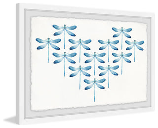"Blue Dragonfly Dance" Framed Painting Print, 30"x20"