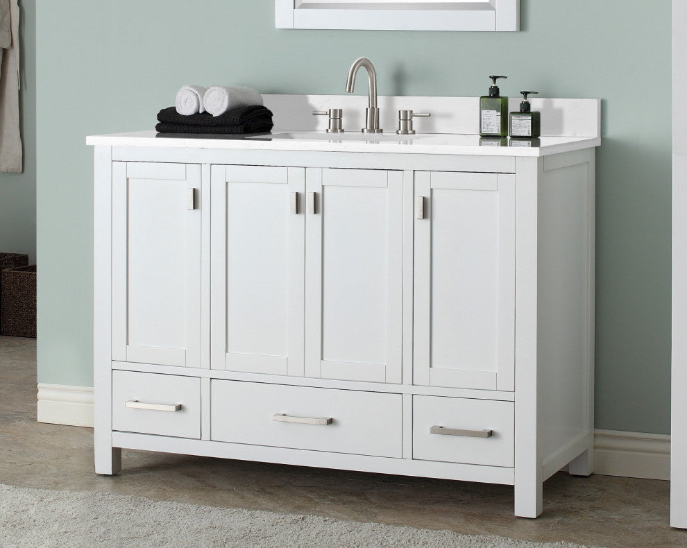 Avanity Modero 48" Vanity, White, Cala White Engineered Stone Top