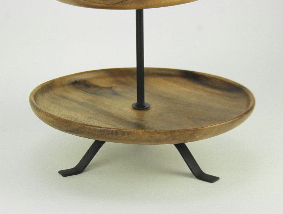 Rustic Round Wood Standing 3 Tiered Serving Tray