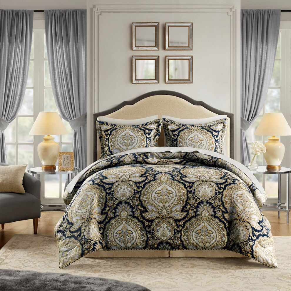 Croscill Valentina Traditional 4-Piece Comforter Set, Navy, Cal King
