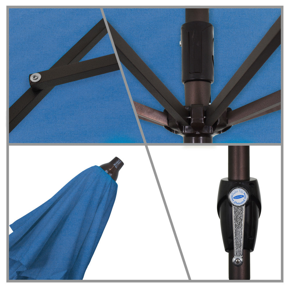 9' Bronze Auto-tilt Crank Lift Aluminum Umbrella, Olefin, Frost Blue