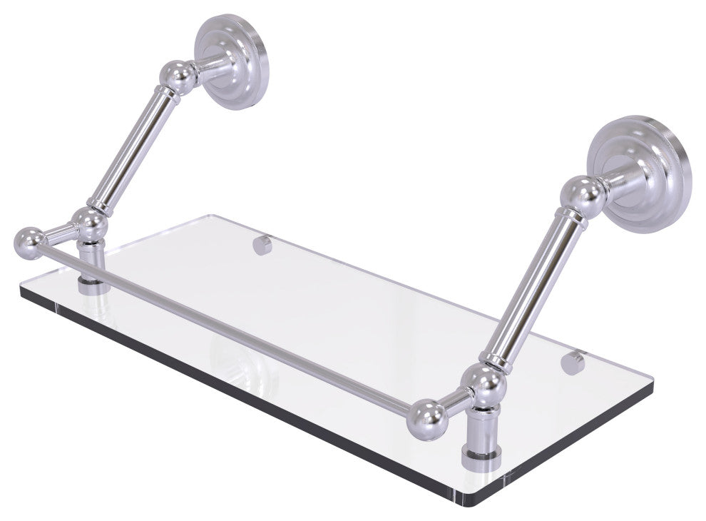 Prestige Que New 18" Floating Glass Shelf with Gallery Rail, Satin Chrome