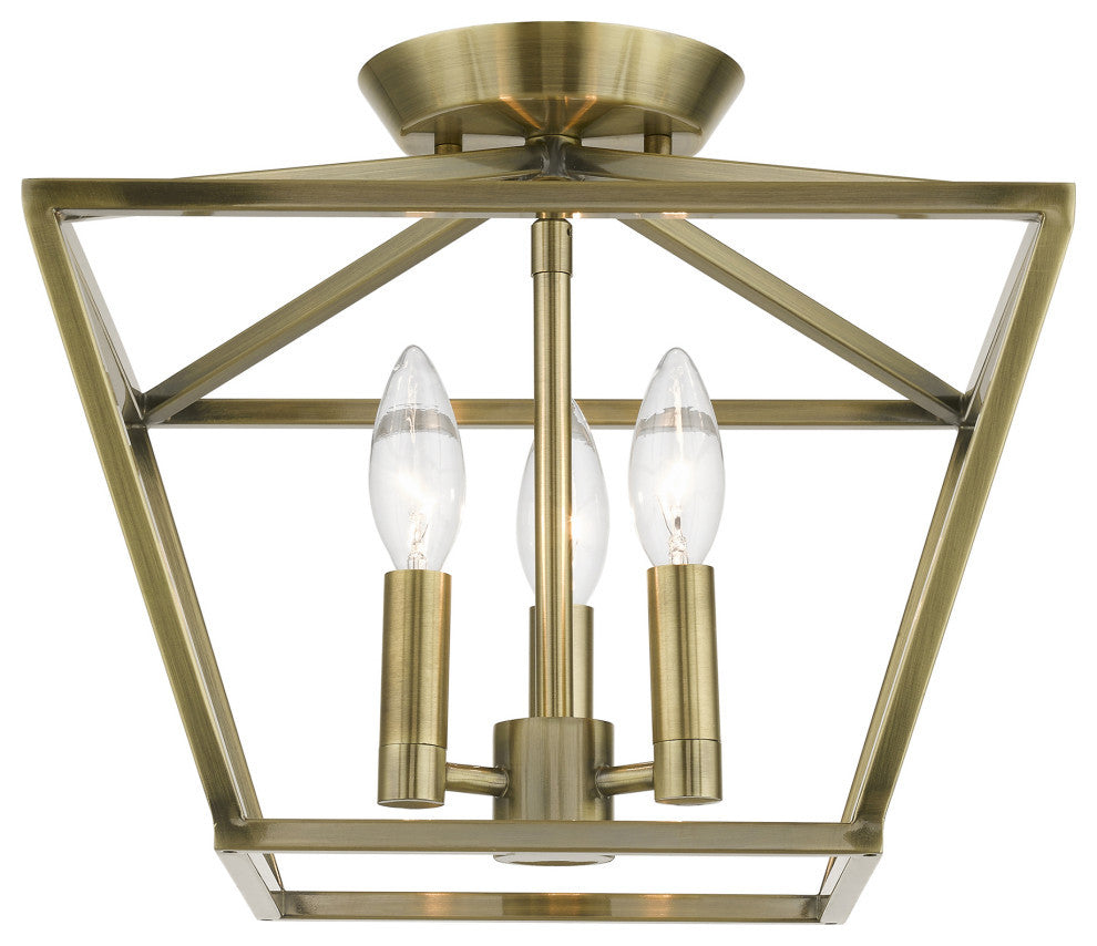 Devone 3 Light Antique Brass Square Semi-Flush