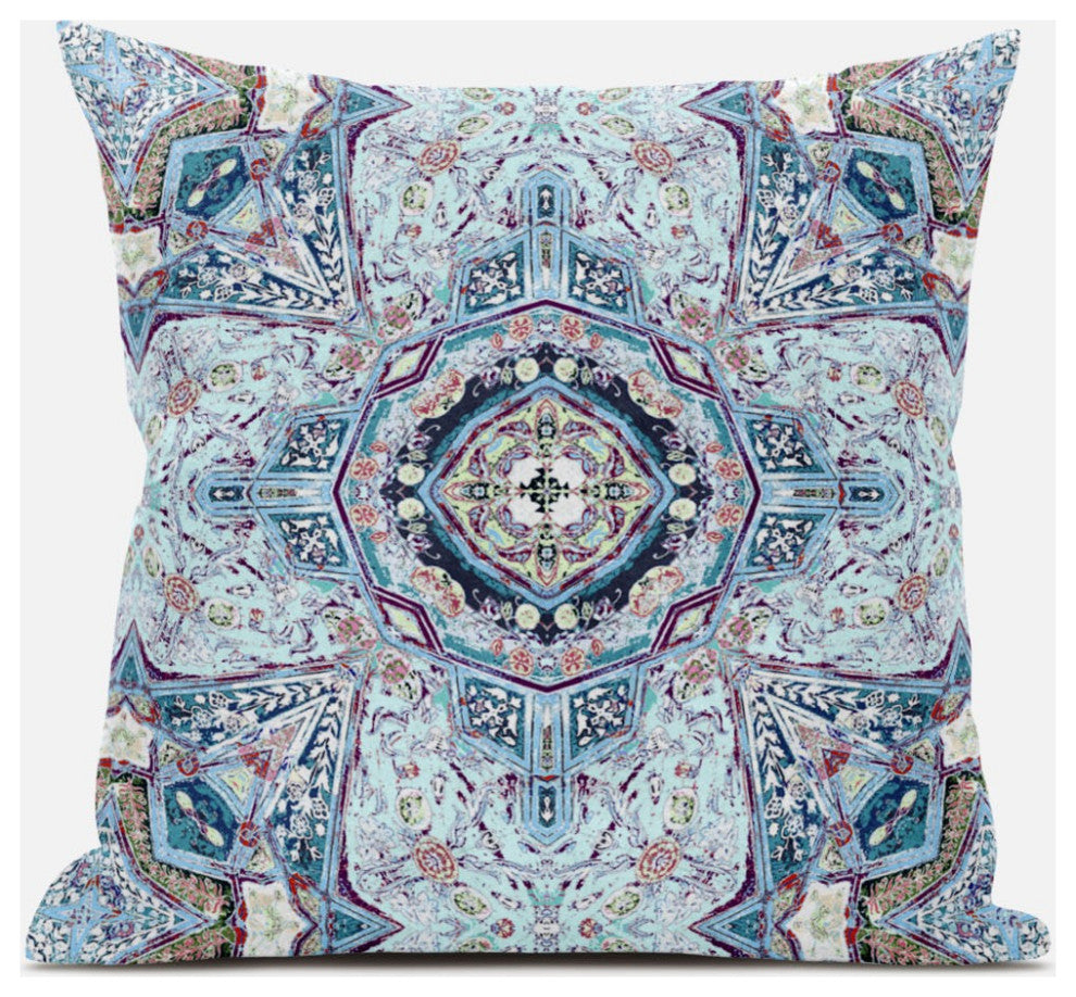 18" Light Blue Boho Flower Suede throw Pillow