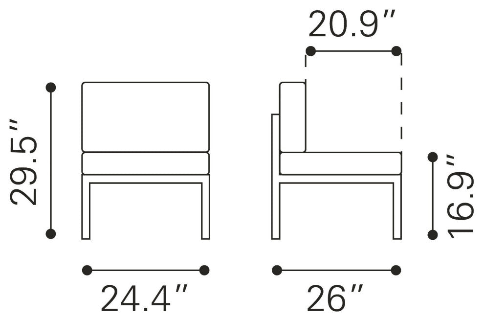 Lounge Middle Chair, Set of 2, Aluminum, Metal, Taupe, White, Outdoor Patio