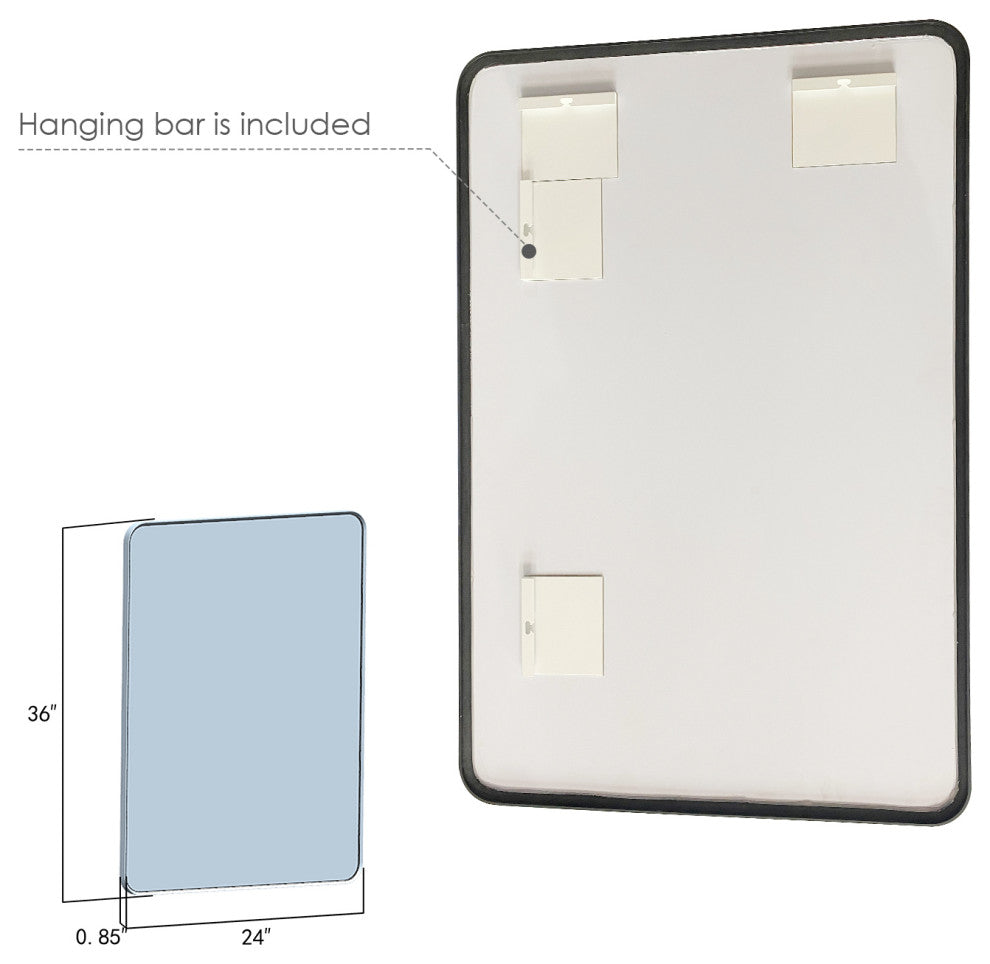 Nettuno Rectangle Bathroom/Vanity Aluminum Framed Wall Mirror, Matt Black, 24"