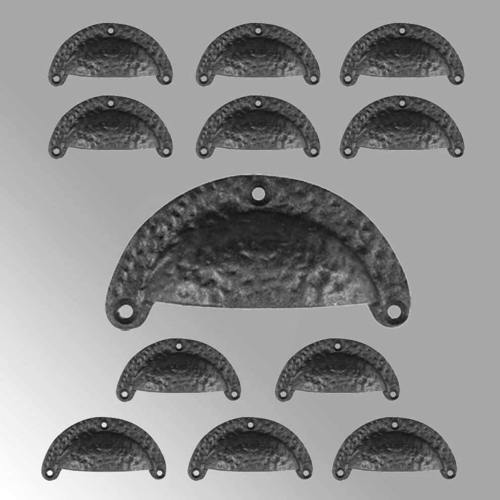 Cabinet Drawer Bin Pull Black Iron Cup 3 1/2 W x 1 3/4 H Pack of 12