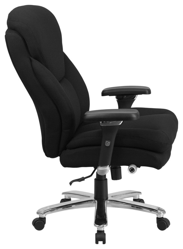 Heavy Duty 400 lb. Rated Black Fabric Executive Swivel Chair With Lumbar Knob