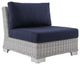 Conway Sunbrella Outdoor Patio Wicker Rattan Armless Chair Light Gray Navy