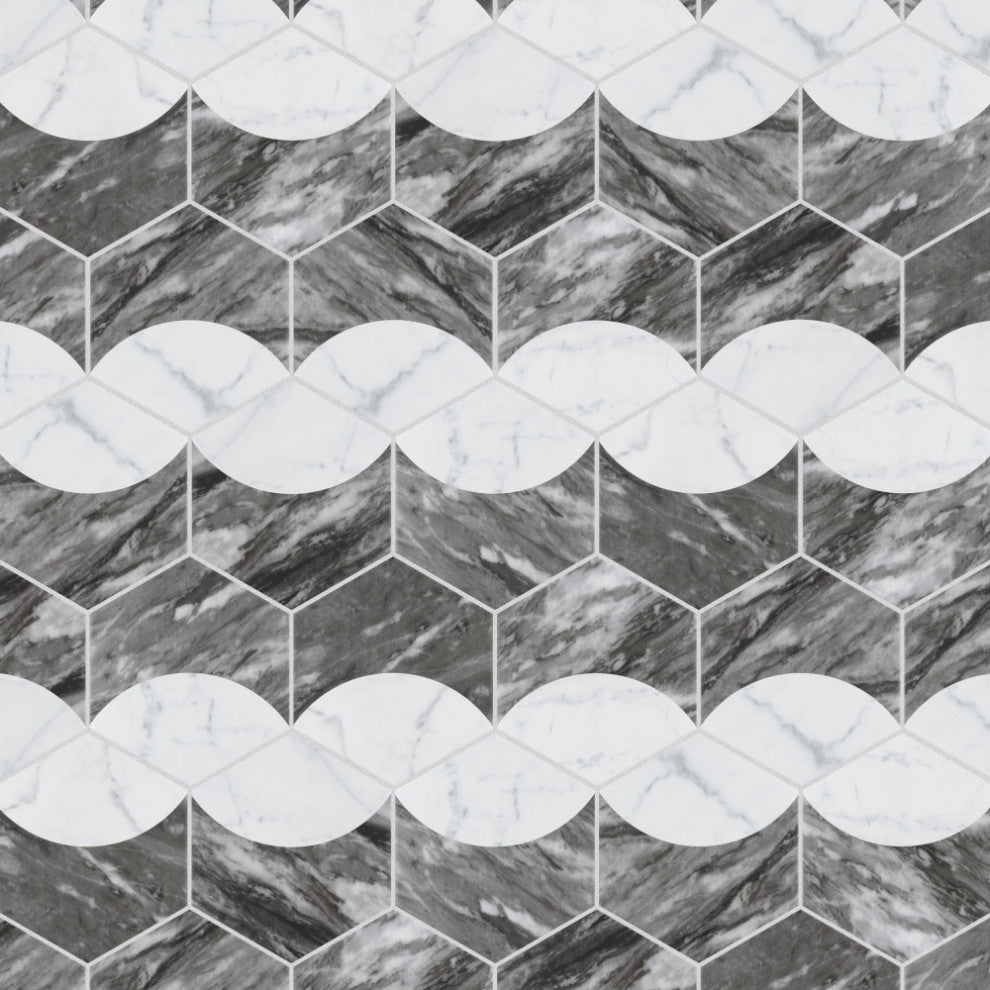 Classico Bardiglio Hex Moon Carrara Porcelain Floor and Wall Tile