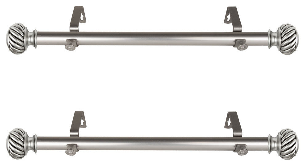 Swivel 1" Diameter Side Curtain Rod 12-20" Long, Set of 2, Satin Nickel