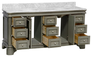 Katherine 72" Bathroom Vanity, Weathered Gray, Carrara Marble