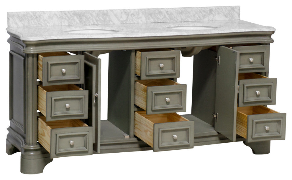 Katherine 72" Bathroom Vanity, Weathered Gray, Carrara Marble