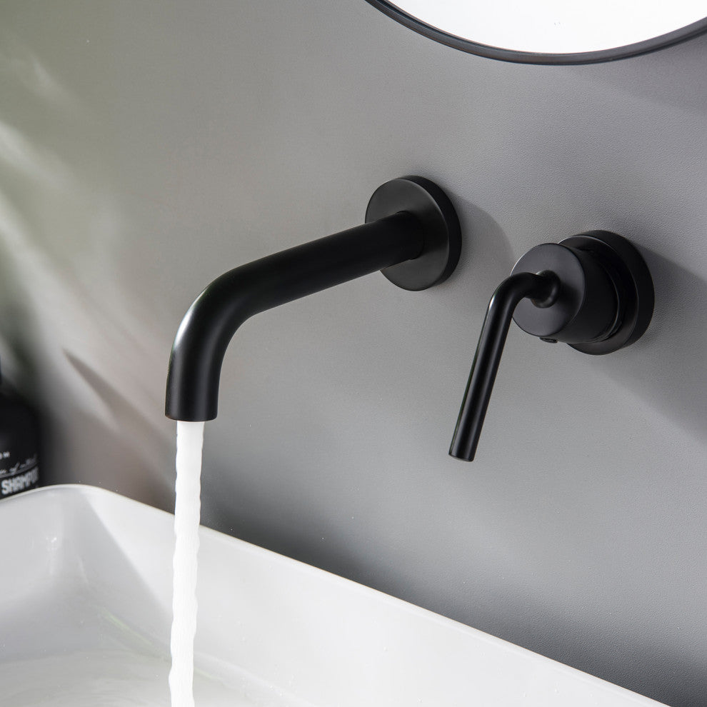 Single Handle Wall Mount Bathroom Faucet, Matte Black