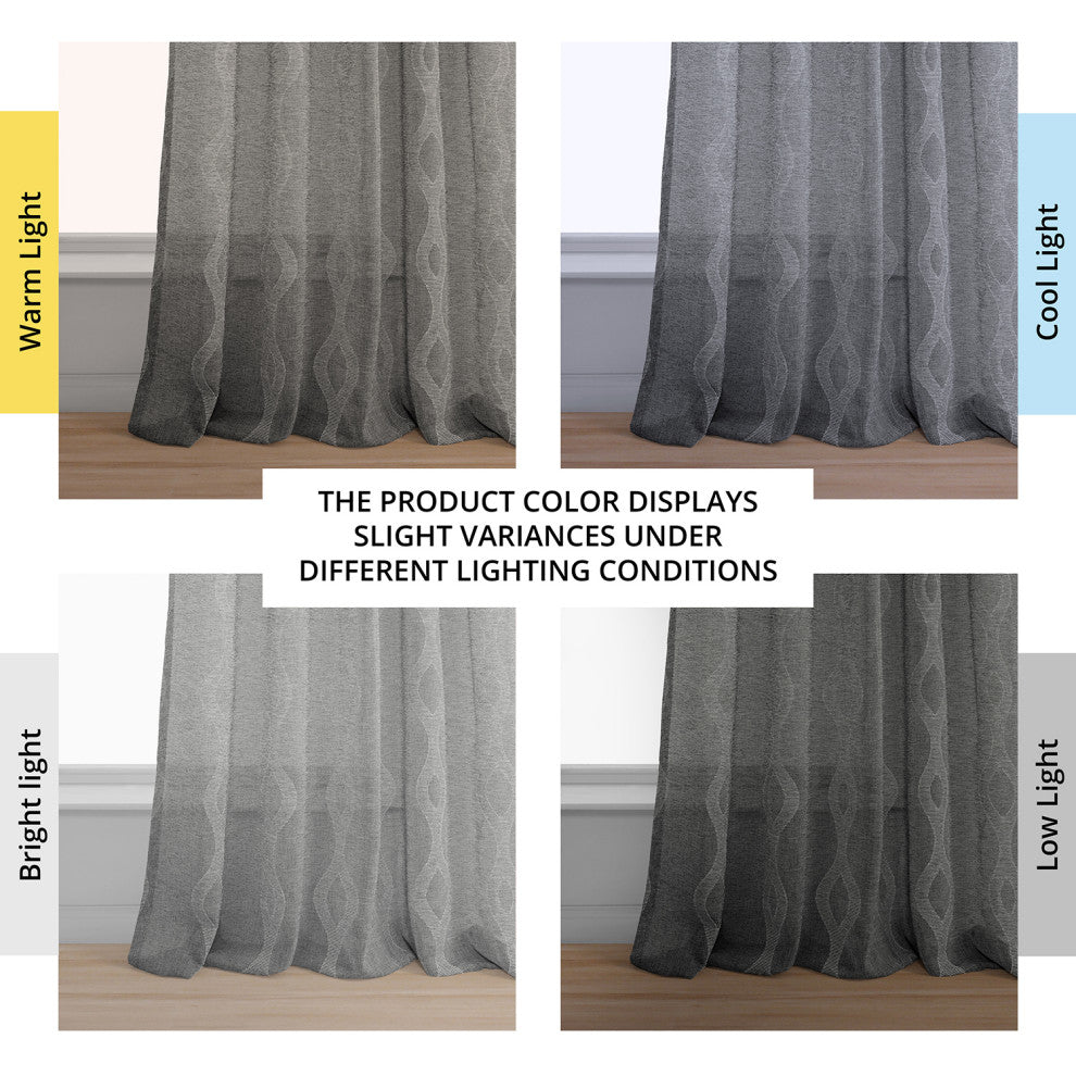 Vega Patterned Linen Sheer Curtain, Vega Charcoal, 50"x84"