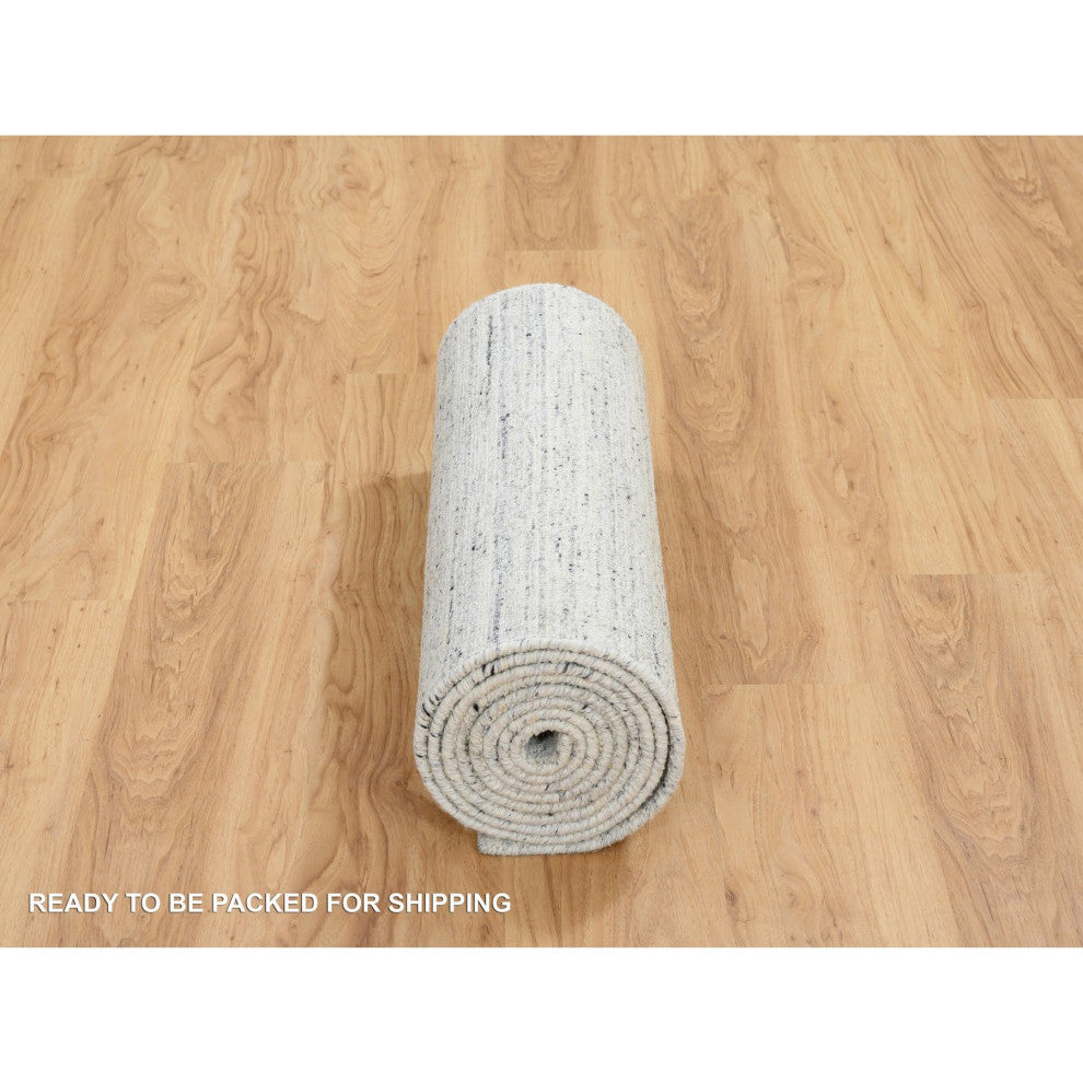Ivory Plain Modern Striped Design Organic Wool Hand Loomed Runner Rug, 2'6"x12'