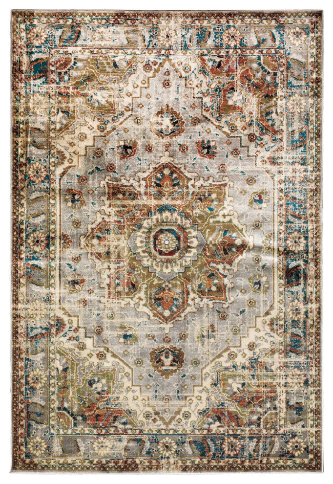 7??X 9??Gray And Rust Distressed Medallion Area Rug