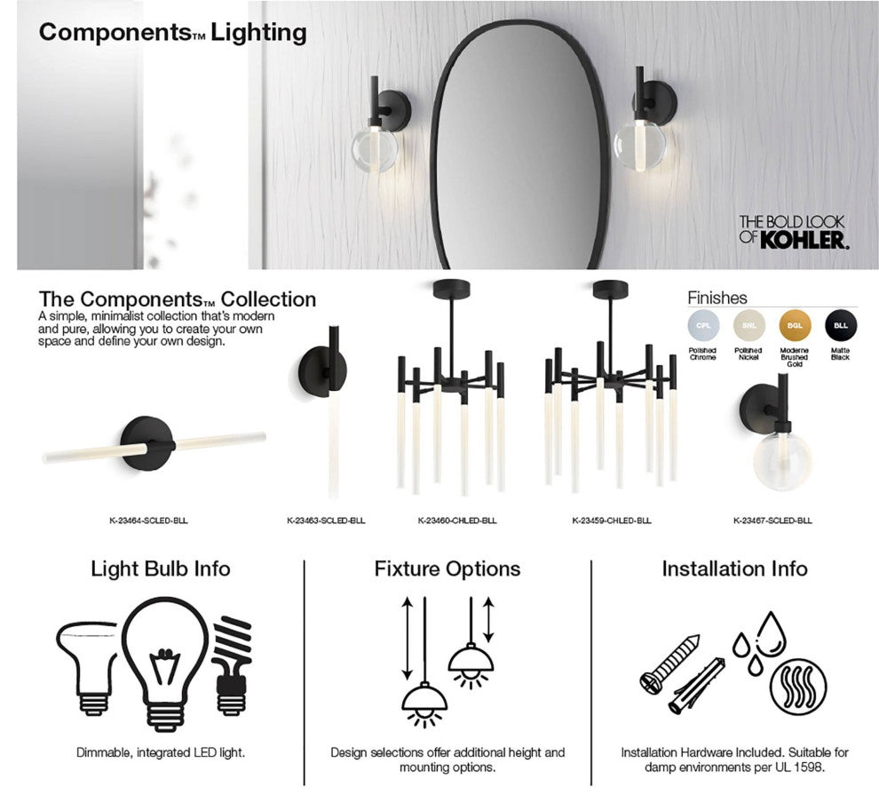 Kohler Lighting 23464-SCLED Components 2 Light 24"W LED Bathroom - Brushed
