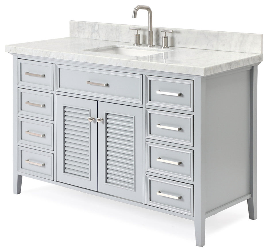 Kensington 55" Bath Vanity With Marble Top, Carrara White/White Basin