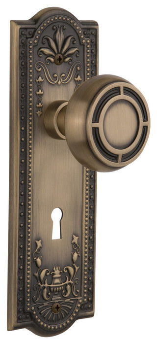 Single Meadows Plate With Round Clear Mission Knob, Antique Brass