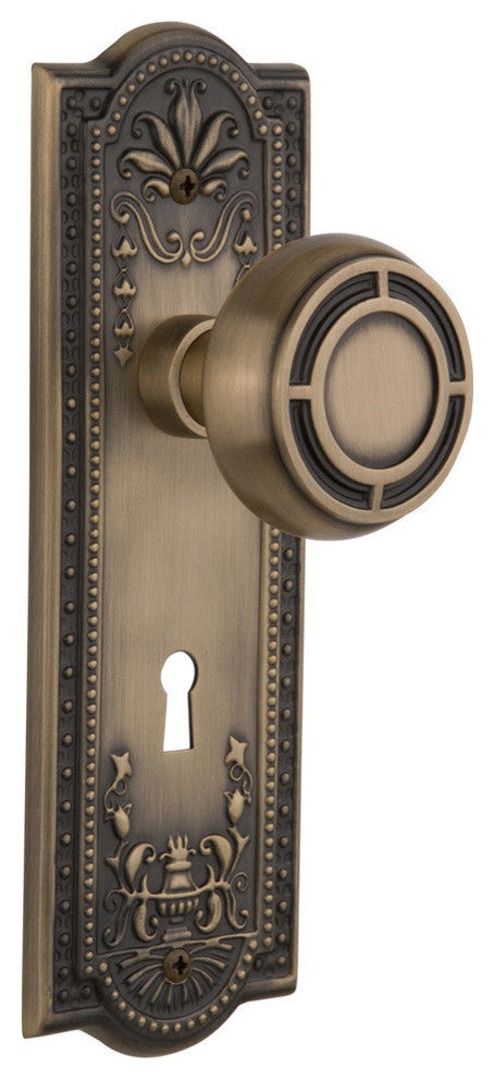 Single Meadows Plate With Round Clear Mission Knob, Antique Brass