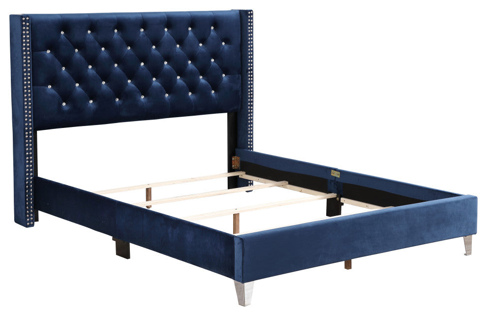 Chester Upholstered Velvet Bed, Navy, Full