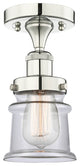 Canton-1 Light 5" Semi-Flush Mount-Polished Nickel, Clear Glass Shade