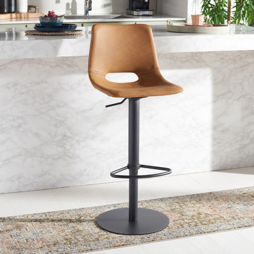 Safavieh Freya Gas Lift Bar Stool, Cognac/Black