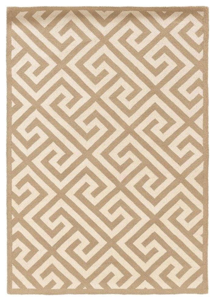 Linon Silhouette Greek Key Hand Hooked Wool 1'10"x2'10" Rug in Beige