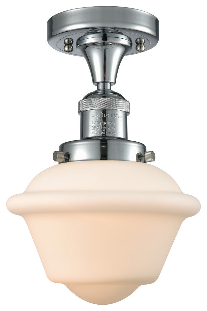 1-Light Oxford 11" Semi-Flush Mount, Polished Chrome, Glass: Matte White Cased