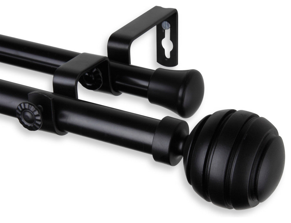 Poise 3/4" Double Curtain Rod 28-48", Black