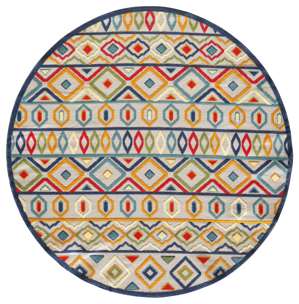 KAS Calla 6928 Ivory/Multi Aztec Area Rug, 5'3"x7'