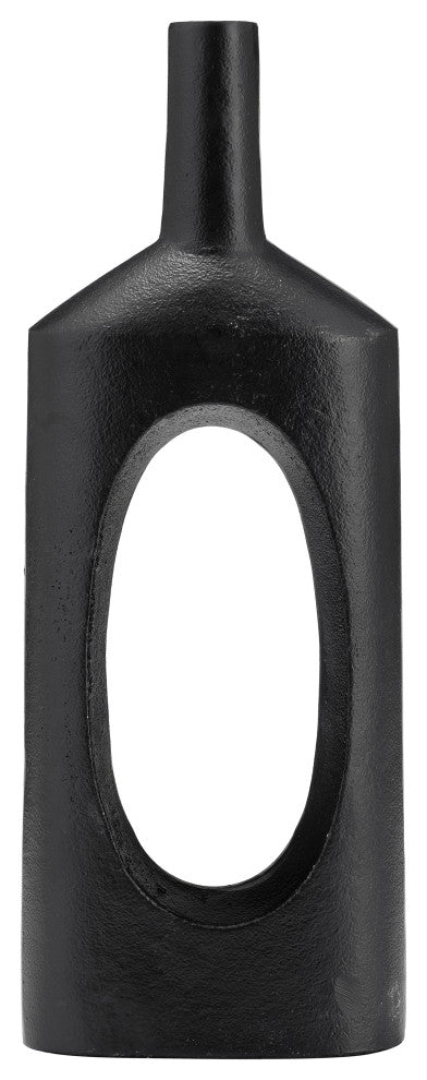 Metal, 16"H, Tall Modern Open Cut Out Vase, Black