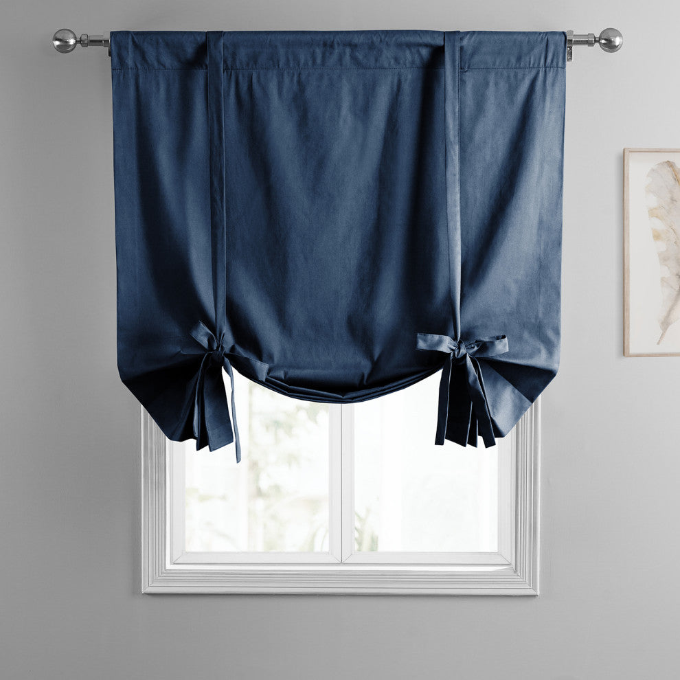 Solid Cotton Tie-Up Window Shade Single Panel, Dark Blue, 46wx63h