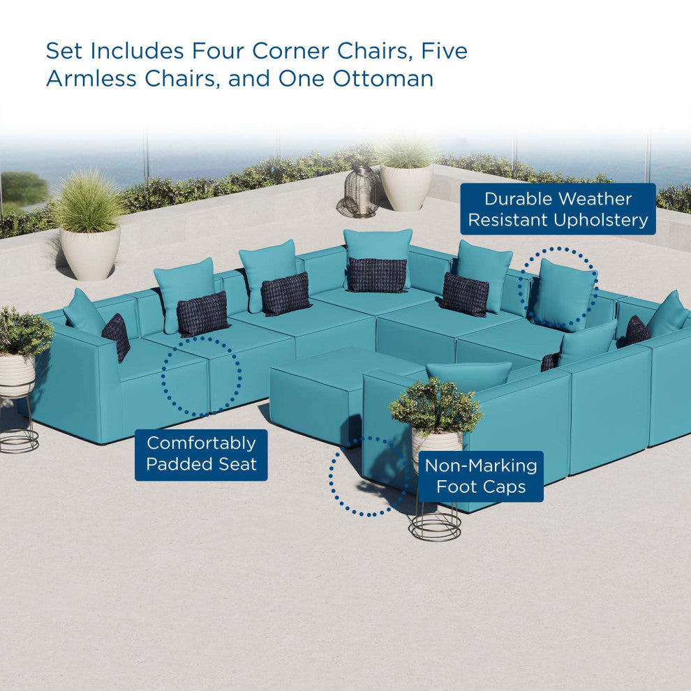 Lounge Sectional Sofa Set, Fabric, Blue, Modern, Outdoor Patio Balcony Garden