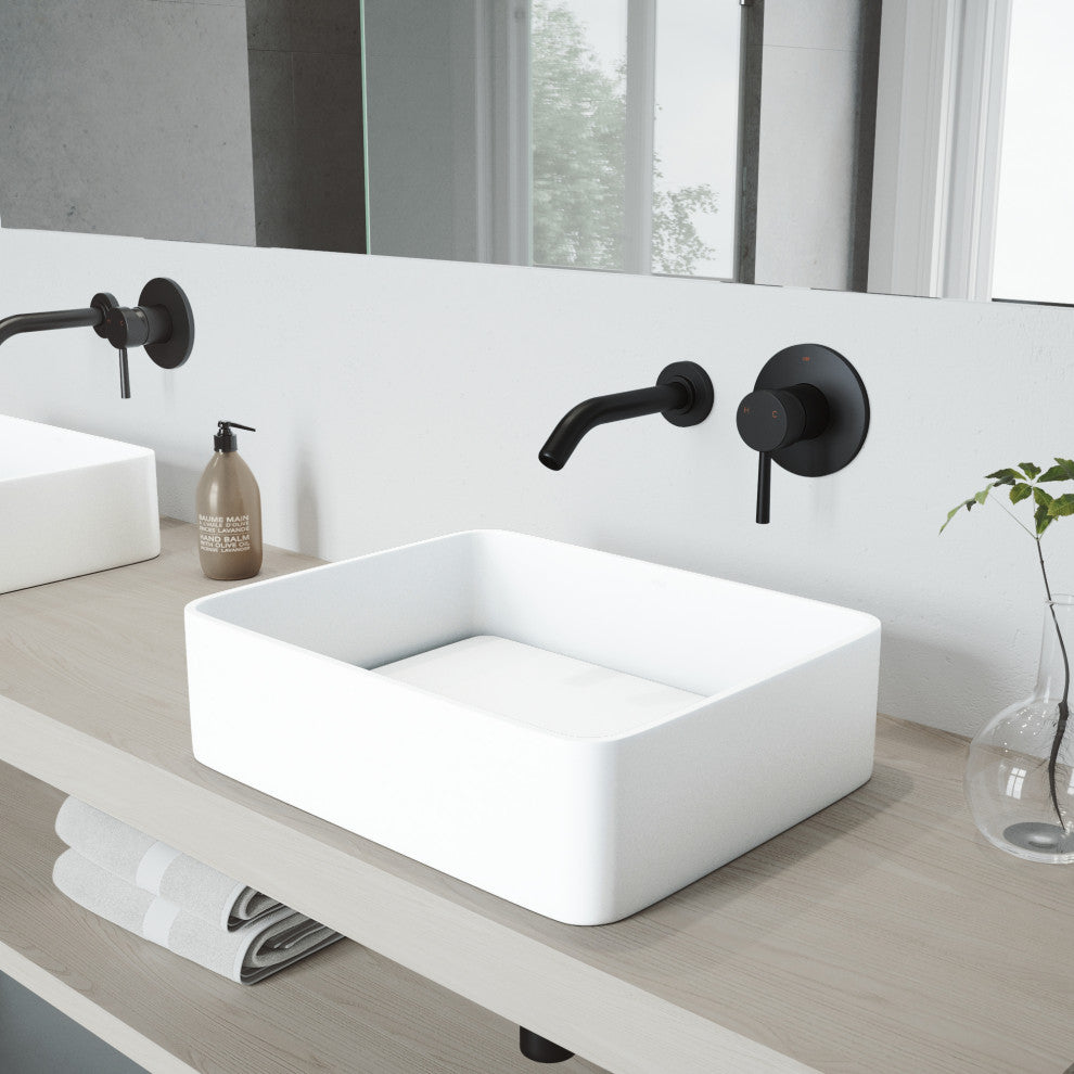 Jasmine 18"L x 15"W MatteStone Vessel Sink and Olus Wall Mount Faucet Set