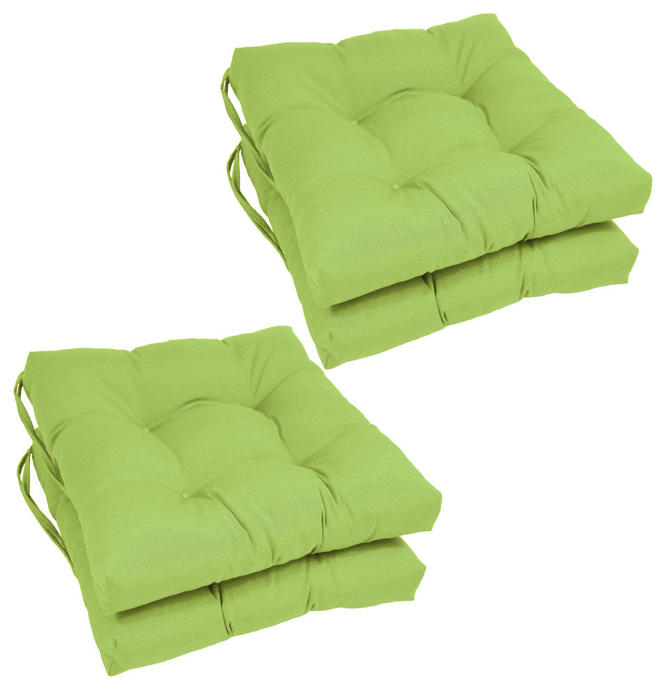 16" Solid Twill Square Tufted Chair Cushions, Set of 4, Mojito Lime
