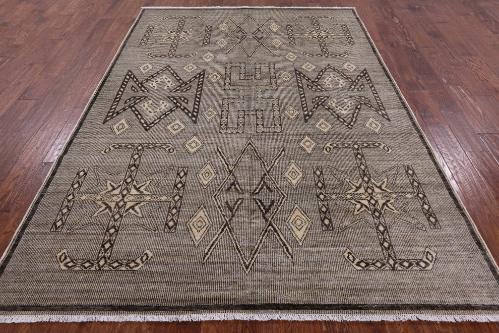 6' 6" X 9' 0" Navajo Hand Knotted Wool Area Rug Q4555