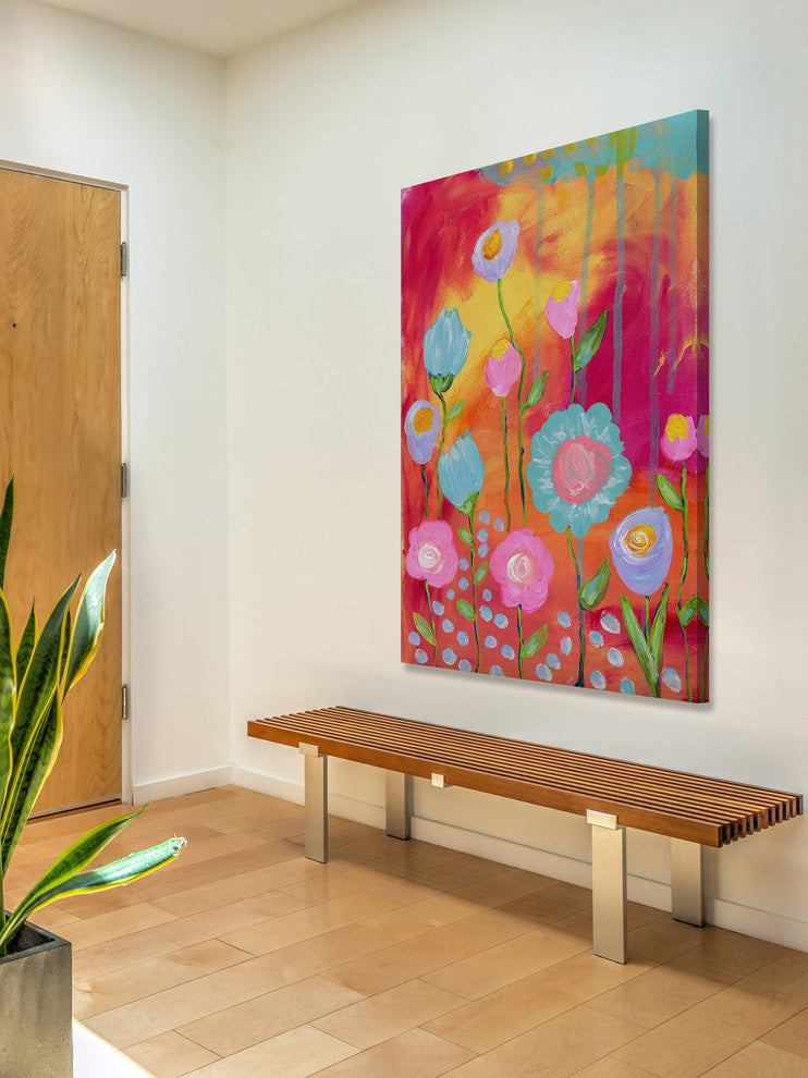 "Flowers Sunset" Painting Print on Wrapped Canvas