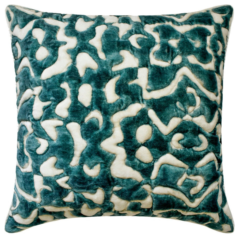 Teal Blue Suede Abstract & Quilted 14"x14" Throw Pillow Cover - Medhakara