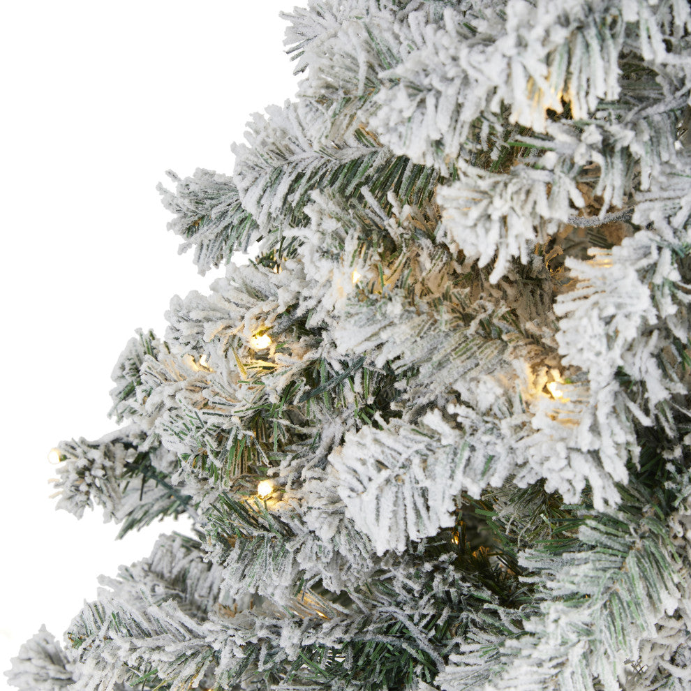 5' Flocked Rock Springs Spruce Faux Christmas Tree With 150 Clear LED Lights